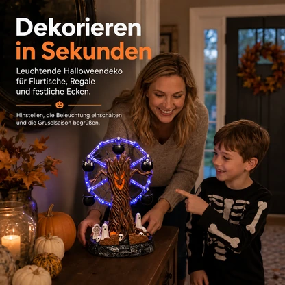 Animierte Halloween-Tischdekoration mit Spukbaum und Riesenrad