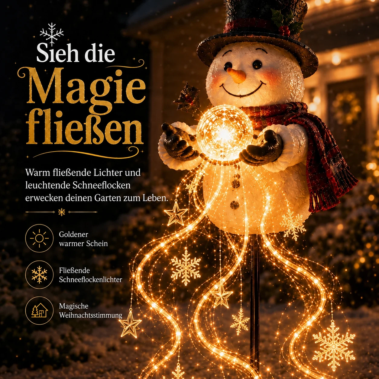 Solar-Weihnachtsgartenlicht mit Schneemann und magischem Fontäneneffekt