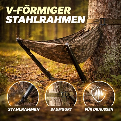 V-förmiger Stahlrahmen und Baumgurt des Tarn-Baumsitzes