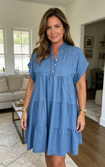 Denim Cap Sleeve Swing Dress – Effortless Casual Style