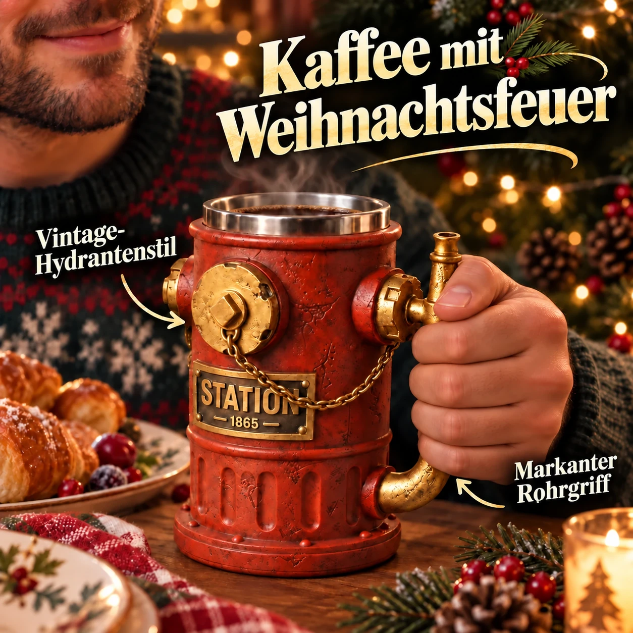 Kaffeetasse im Vintage-Hydrantenstil – Weihnachtsgeschenk