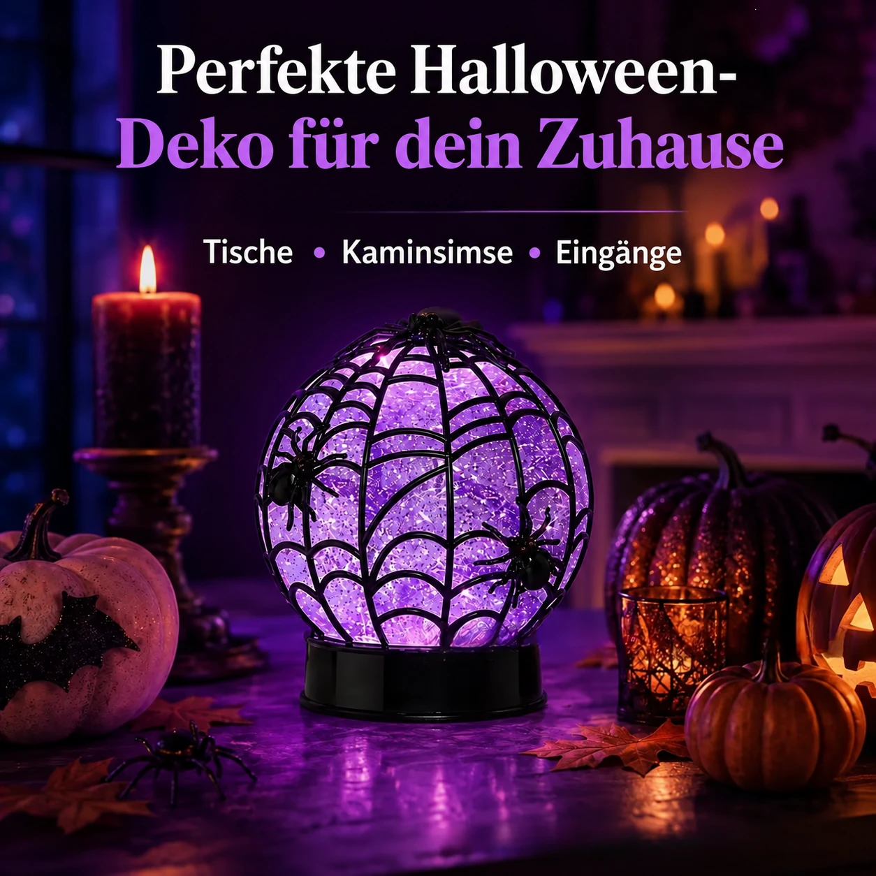 Halloween-Kugelleuchte mit wirbelndem Glitzer und Geistern oder Spinnen