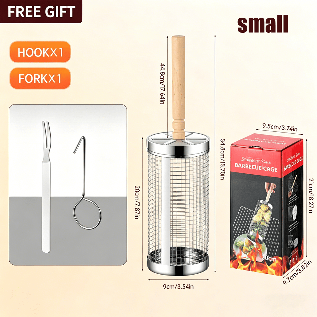 🔥 Stainless Steel Rolling Grill Basket – Effortless 360° Even Cooking