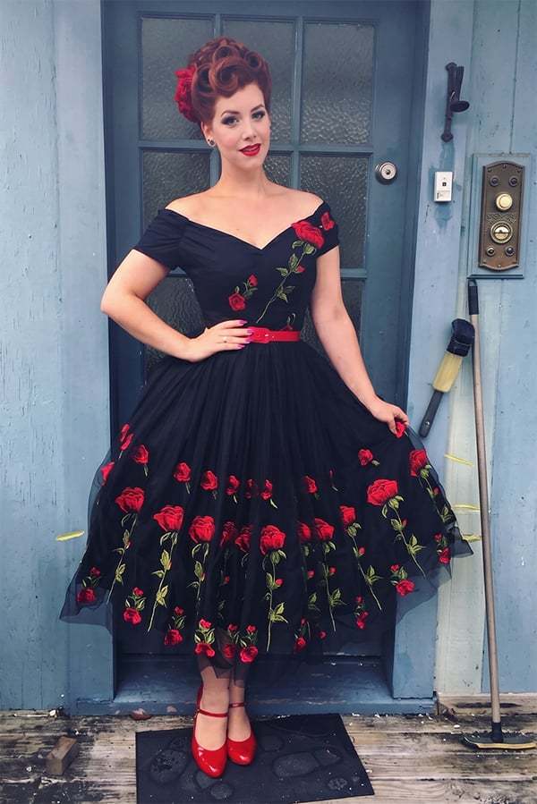Women’s Vintage Rose Embroidered A-Line Midi Dress(Buy 2 Free Shipping)