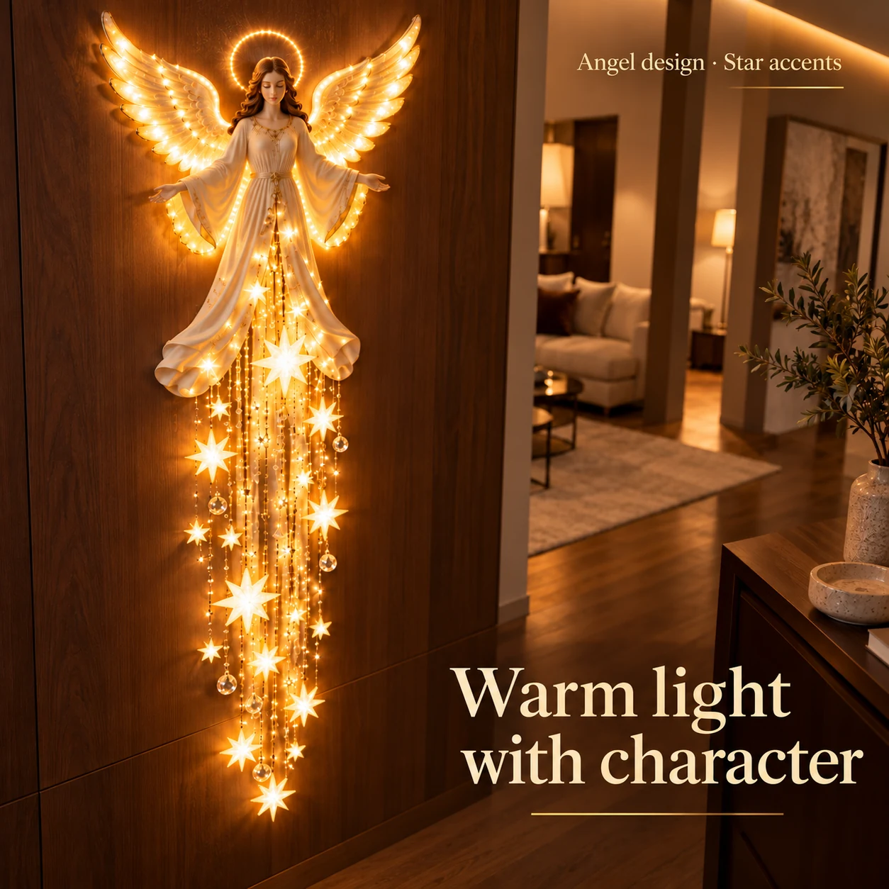 Angel Wall Light with Hanging Stars