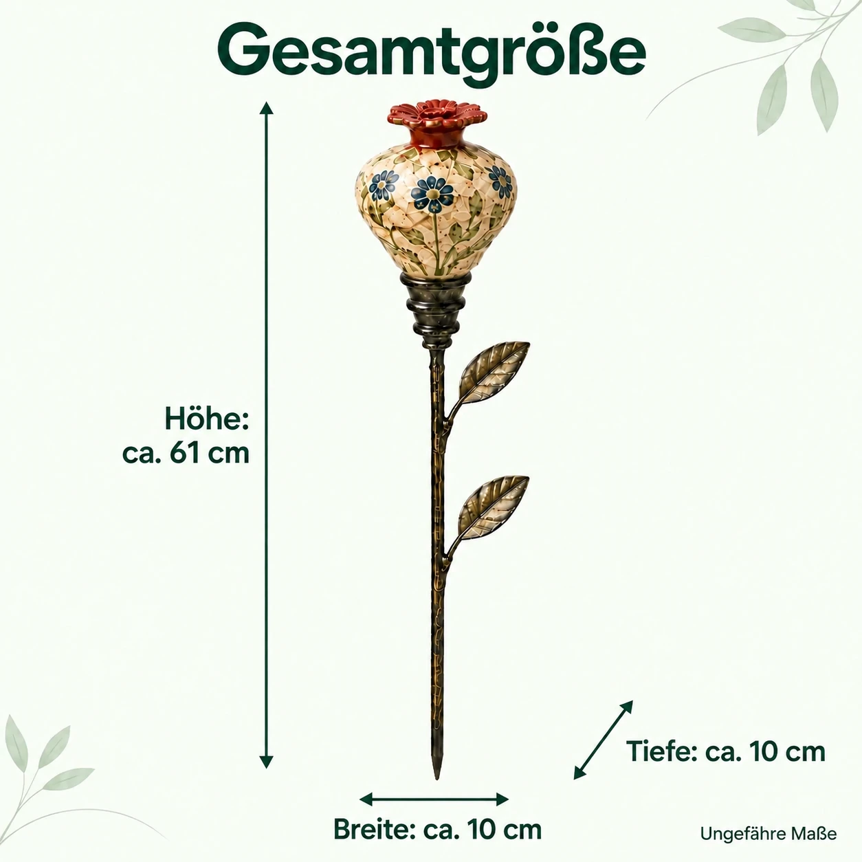 Handbemalte Kolibri-Futterstelle aus Keramik mit Gartenstecker