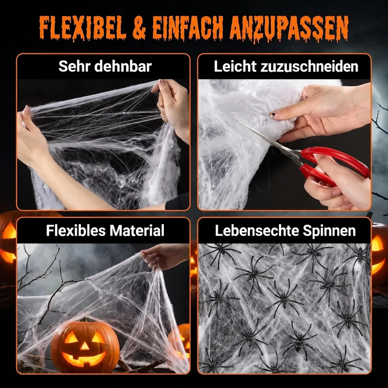 Dehnbares Halloween-Spinnennetz-Dekorationsset