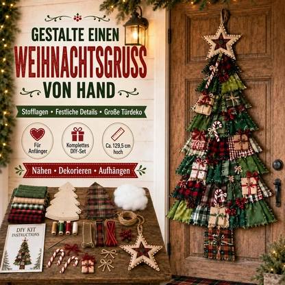 Bastelset für einen übergroßen Patchwork-Weihnachtsbaum-Türhänger