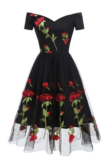 Women’s Vintage Rose Embroidered A-Line Midi Dress(Buy 2 Free Shipping)