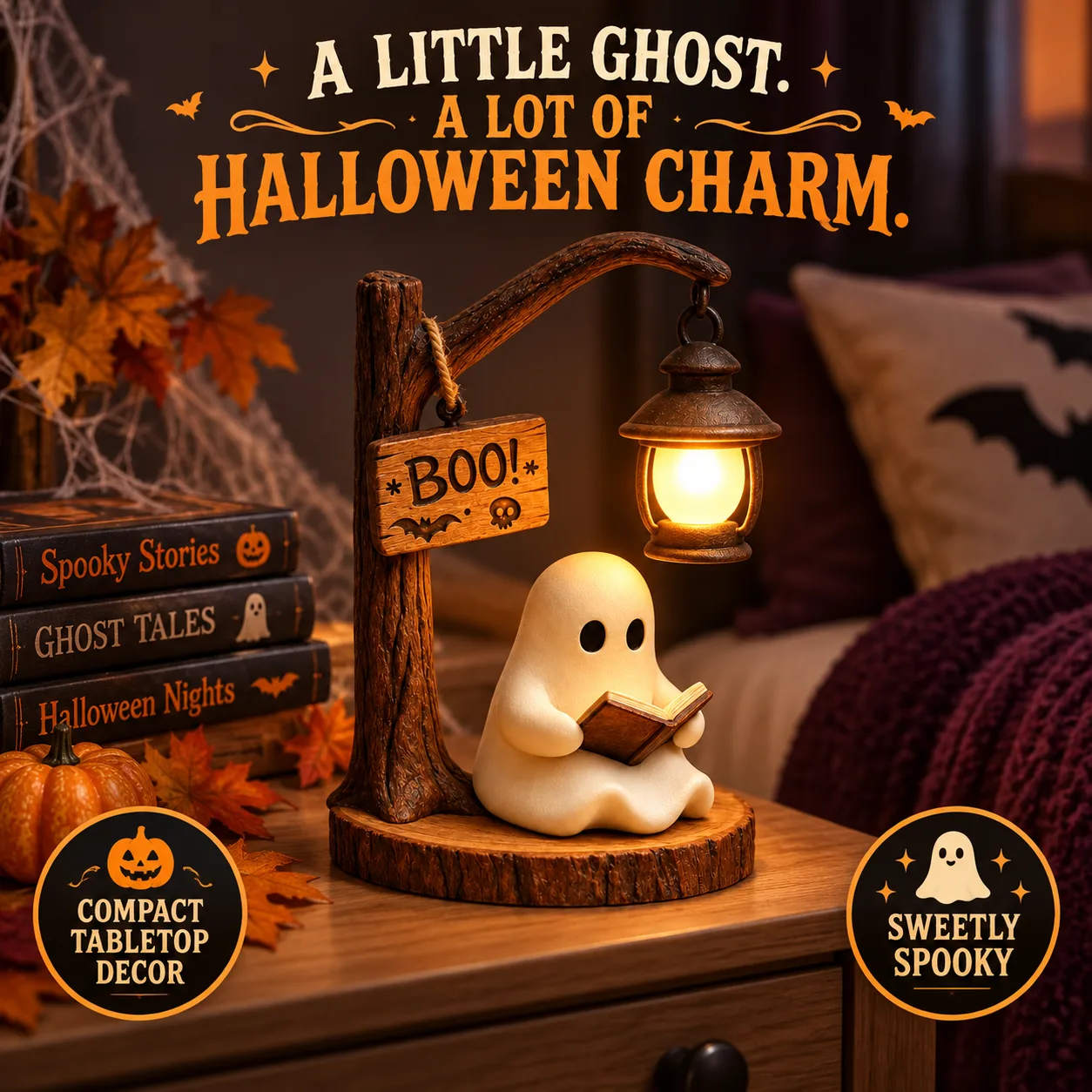 Et lille spøgelse, masser af Halloween-charme – bordhovedbillede