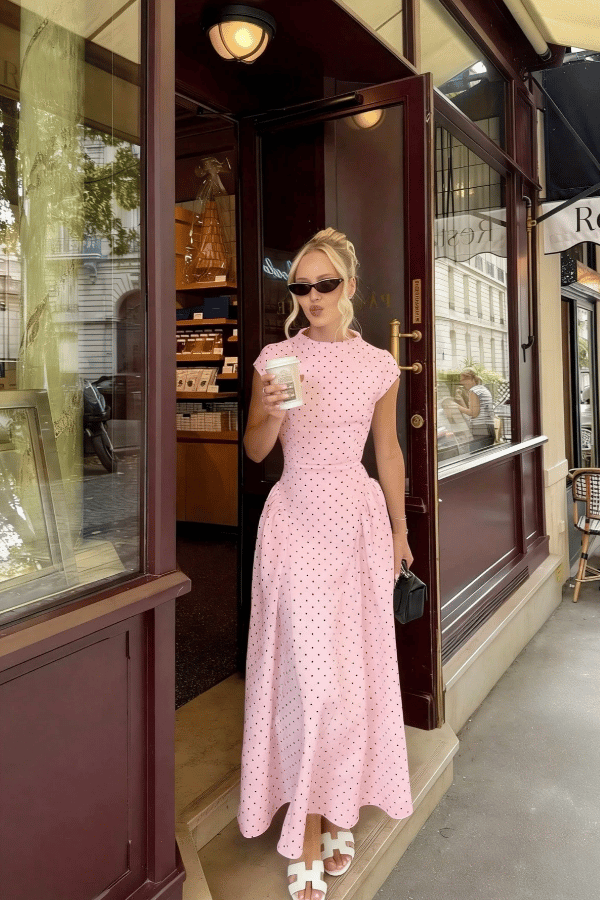 Women’s Polka Dot Maxi Dress – Sleeveless A-Line Long Dress