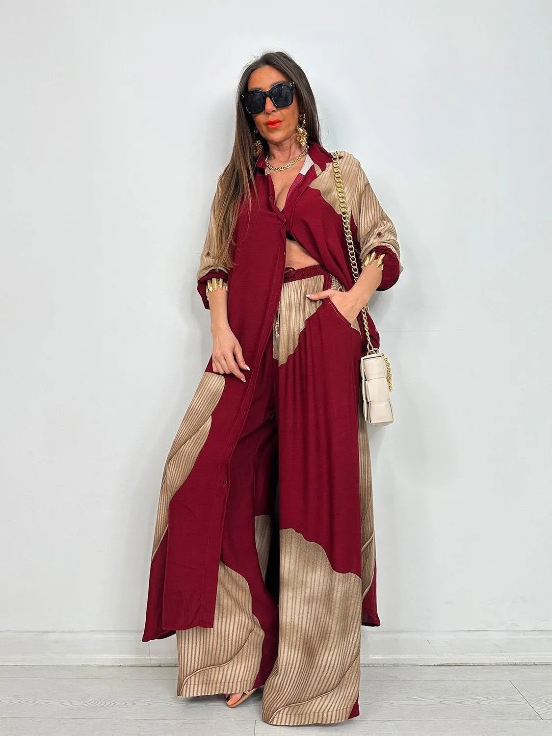 Pleated Chiffon Sleeveless Blouse & Wide Leg Palazzo Pants Set(Buy 2 Free Shipping)