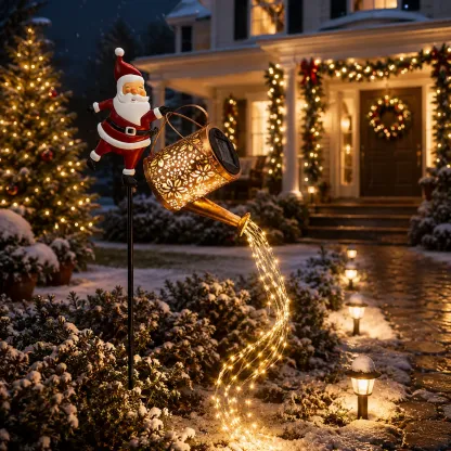 Santa Solar Watering Can Christmas Garden Light