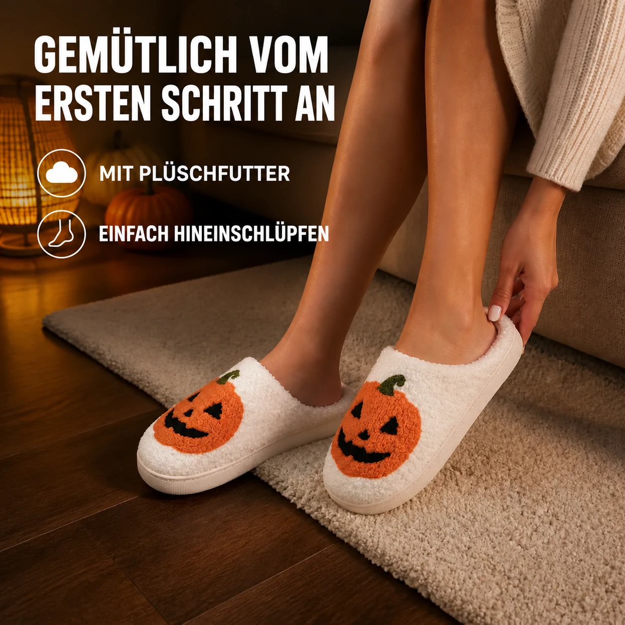 Gemütliche Kürbis-Plüschhausschuhe