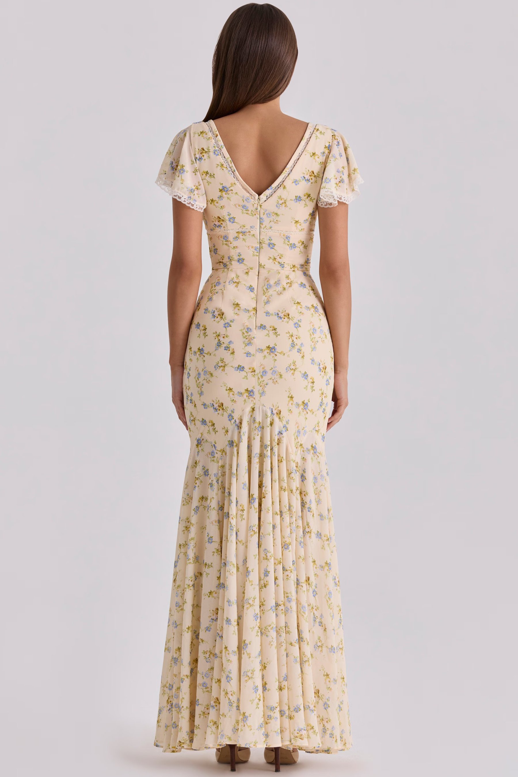 Elegant Floral Lace V-Neck Asymmetrical Dress