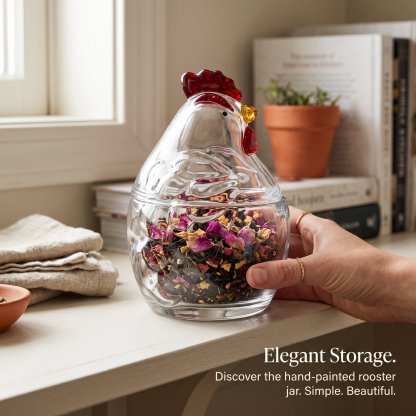 🐓 Hand-Painted Rooster Glass Storage Jar