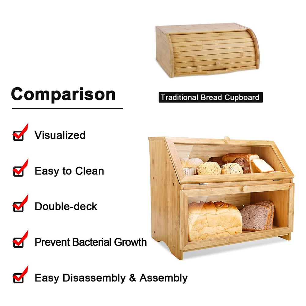 🍞 Double-Layer Bamboo Bread Box – Keep Freshness, Elevate Your Kitchen 🌿✨