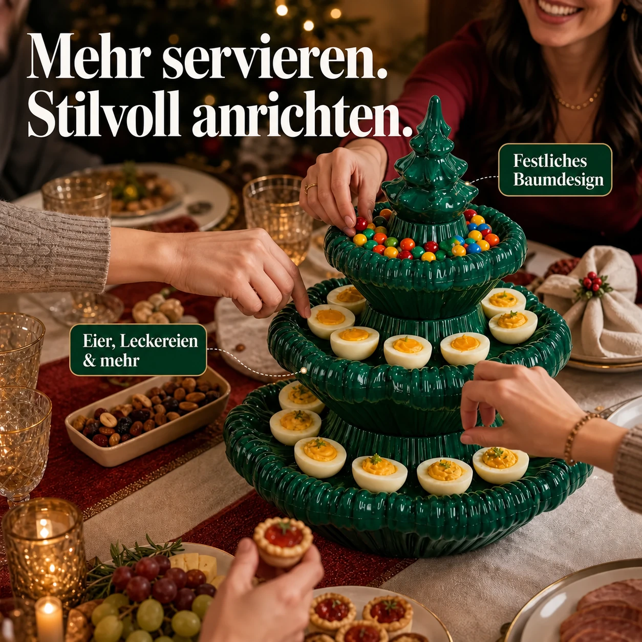 Festliche dreistöckige Weihnachtsbaum-Servierplatte