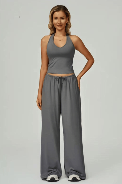 Women's Lightweight "Cloud-Feel" Casual Set — Backless Cropped Top & Wide-Leg Pants（Buy 2 Free Shipping）