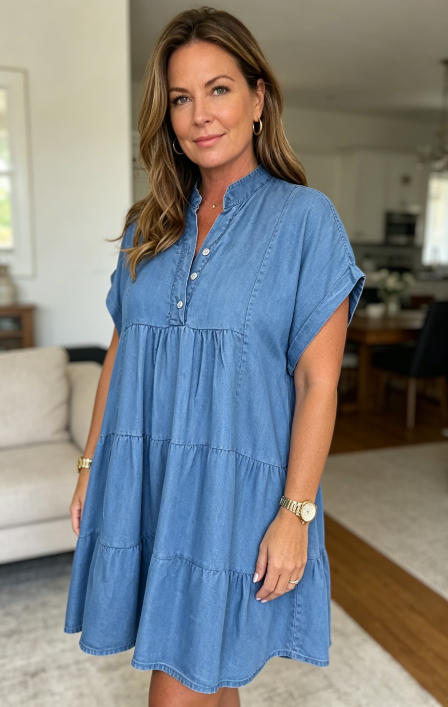 Denim Cap Sleeve Swing Dress – Effortless Casual Style