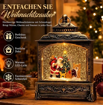 Musikalische Weihnachtslaterne mit wirbelndem Schnee