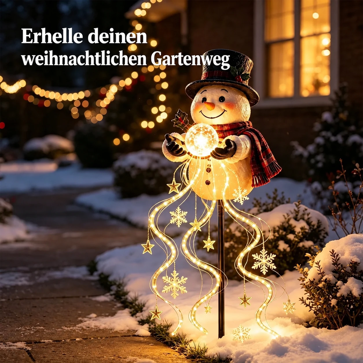 Solar-Weihnachtsgartenlicht mit Schneemann und magischem Fontäneneffekt