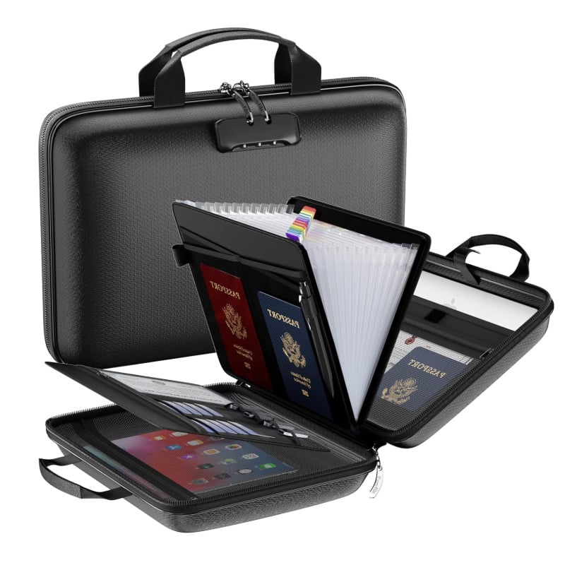 🔐 Hard-Shell Fireproof & Waterproof Document Organizer with Lock