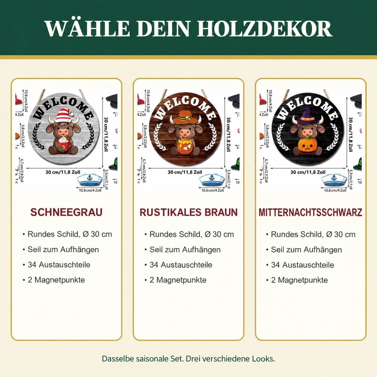 35-teiliges wechselbares Willkommensschild mit Hochlandrind