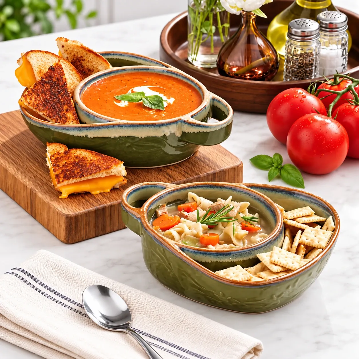 🥣 Handcrafted Divided Ceramic Serving Bowl with Side Handle 🔥