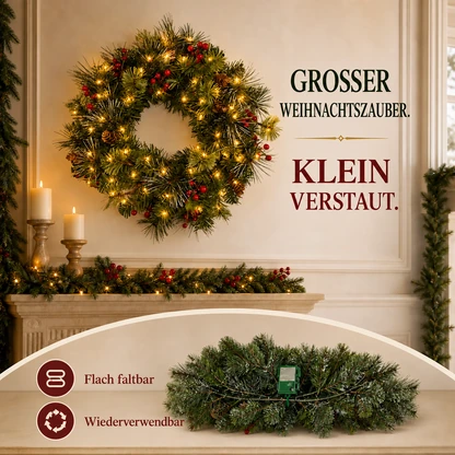 Faltbarer beleuchteter Weihnachtskranz mit 200 warmweißen LEDs