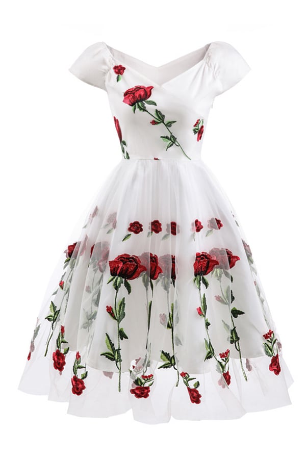 Women’s Vintage Rose Embroidered A-Line Midi Dress(Buy 2 Free Shipping)