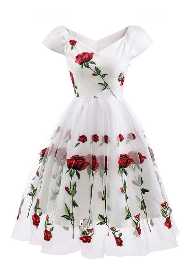 Women’s Vintage Rose Embroidered A-Line Midi Dress(Buy 2 Free Shipping)