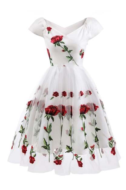 Women’s Vintage Rose Embroidered A-Line Midi Dress(Buy 2 Free Shipping)