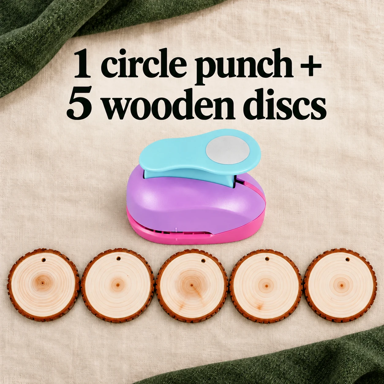 Set with one circle punch and 5 individually displayed wooden discs