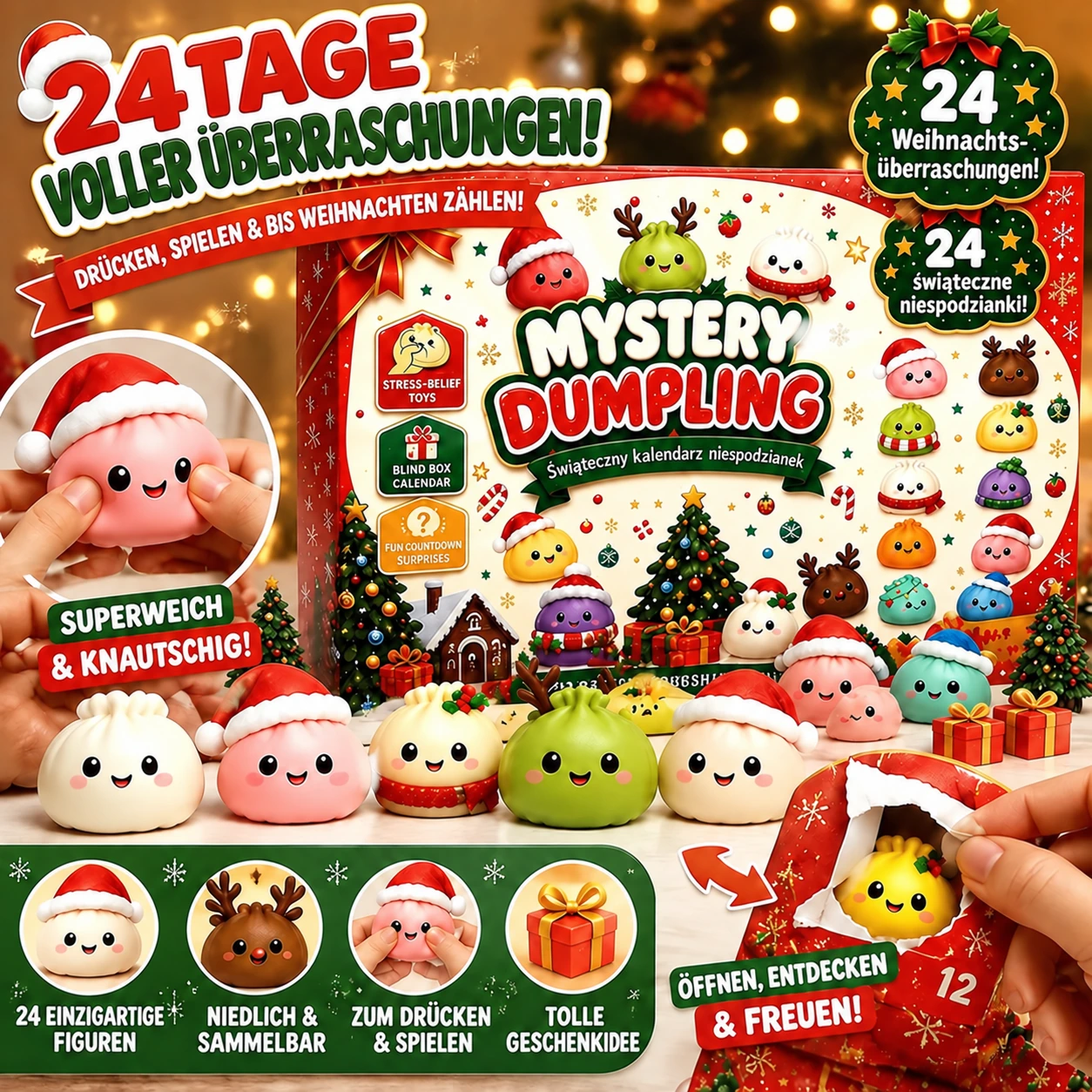 24-Tage-Weihnachts-Adventskalender mit Überraschungs-Squishy-Teigtaschen