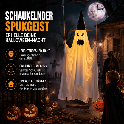 👻Hängender schaukelnder Geist mit LED-Licht als Halloween-Dekoration