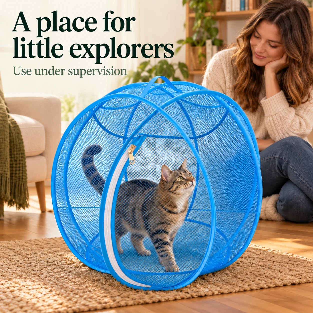 Mesh Cat Tent with Zip Opening