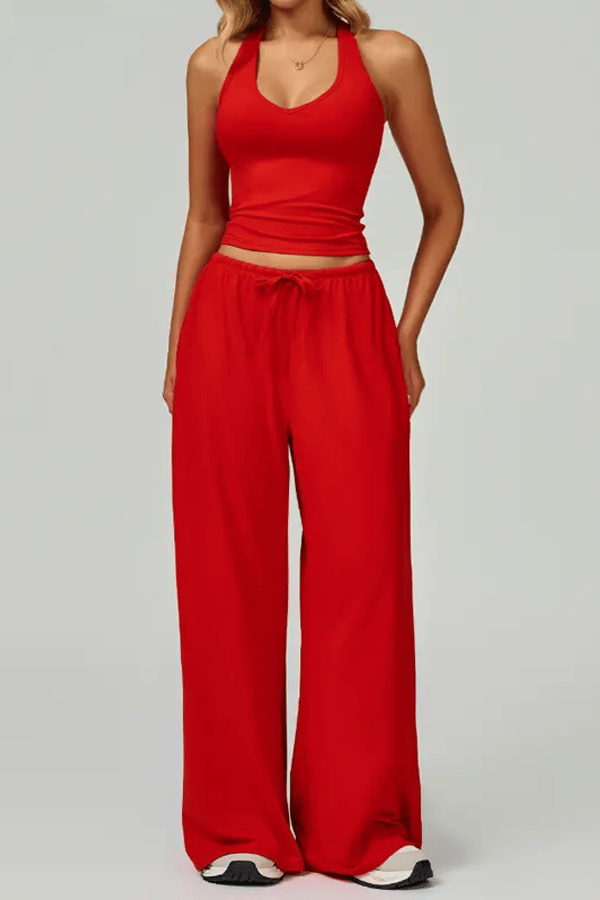 Women's Lightweight "Cloud-Feel" Casual Set — Backless Cropped Top & Wide-Leg Pants（Buy 2 Free Shipping）