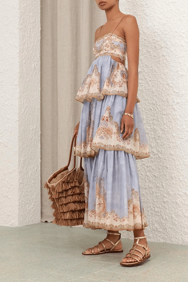 Women's Printed Tiered Swing Maxi Dress（Buy 2 Free Shipping）