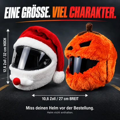 Festliche Plüschbezüge für Motorradhelme – Weihnachtsmann und Kürbis