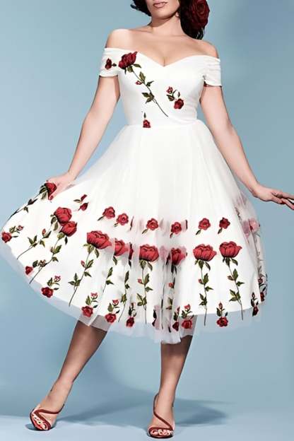 Women’s Vintage Rose Embroidered A-Line Midi Dress(Buy 2 Free Shipping)