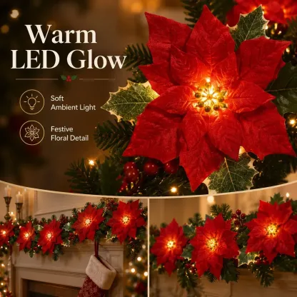 🎄✨ Christmas Poinsettia LED Garland String Lights