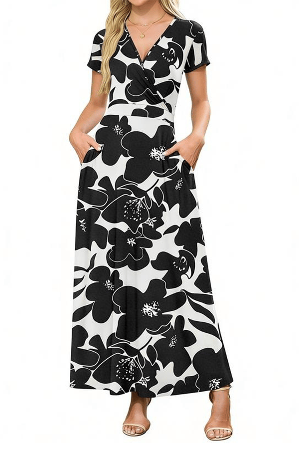V-Neck Maxi Dress — Elegant, Waist-Defining, Comfortable, and Casual Summer Long Dress