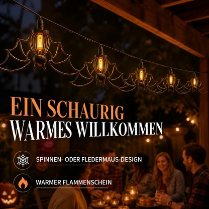 Halloween-Lichterkette mit Spinnen oder Fledermäusen und gespenstischem Licht – 5er-Set