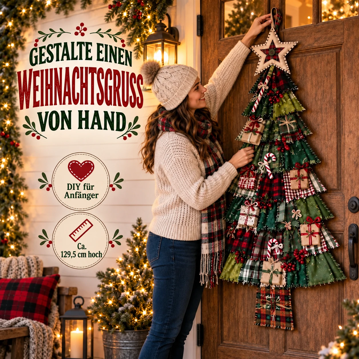 Bastelset für einen übergroßen Patchwork-Weihnachtsbaum-Türhänger