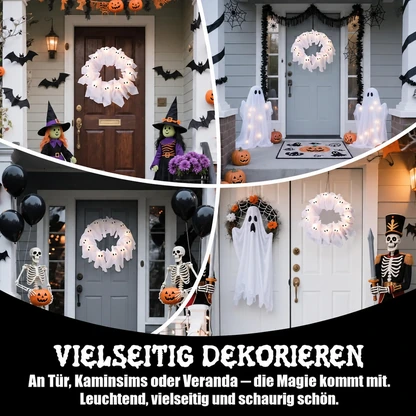 Geisterkranz mit 12 Lichtern – leuchtende Halloween-Türdekoration