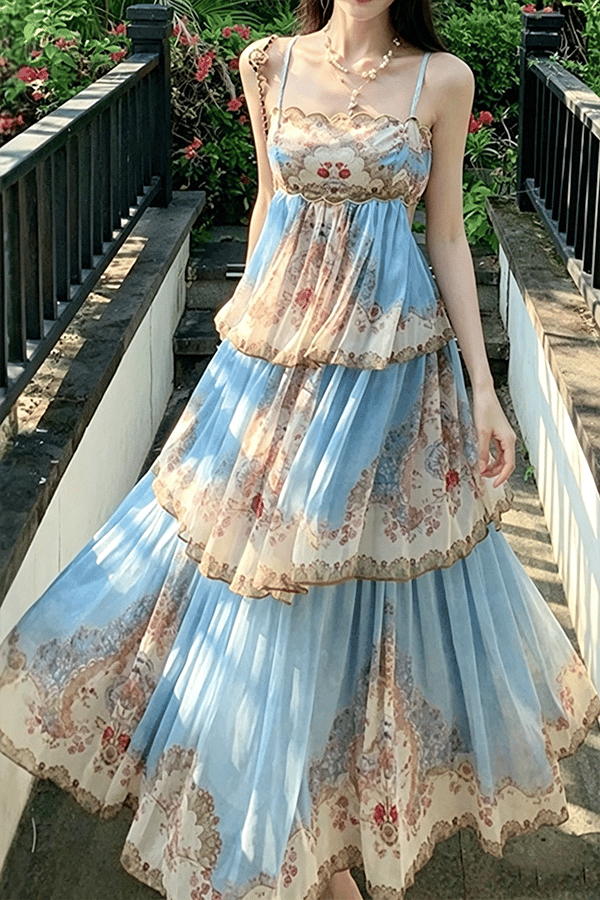 Women's Printed Tiered Swing Maxi Dress（Buy 2 Free Shipping）