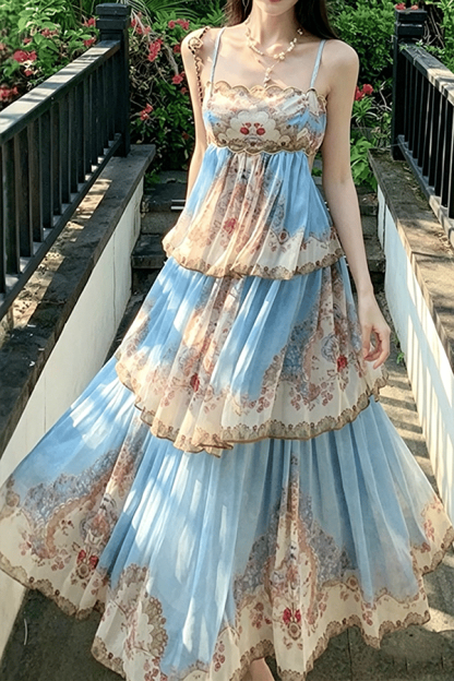 Women's Printed Tiered Swing Maxi Dress（Buy 2 Free Shipping）