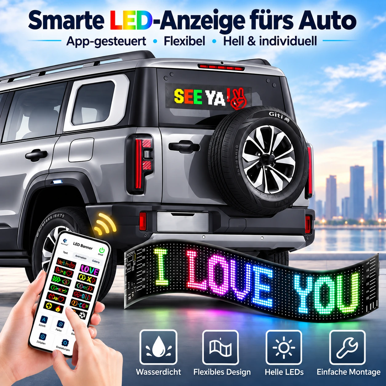 App-gesteuertes flexibles LED-Augen-Display fürs Auto