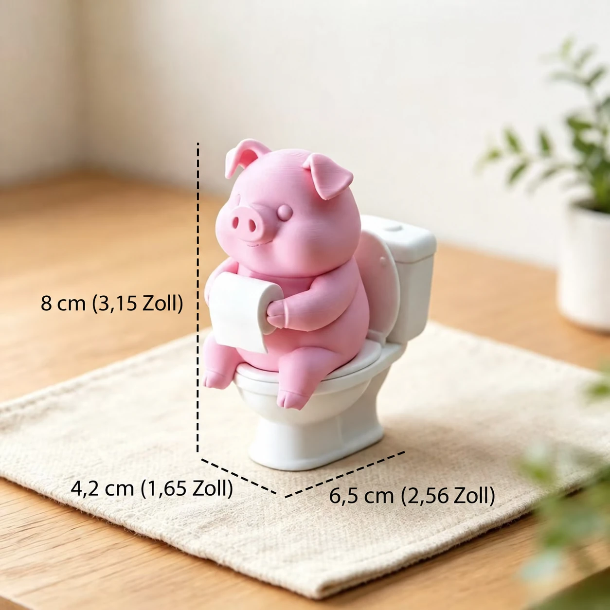 Lustige Schweinefigur auf der Toilette – weihnachtlicher Badakzent